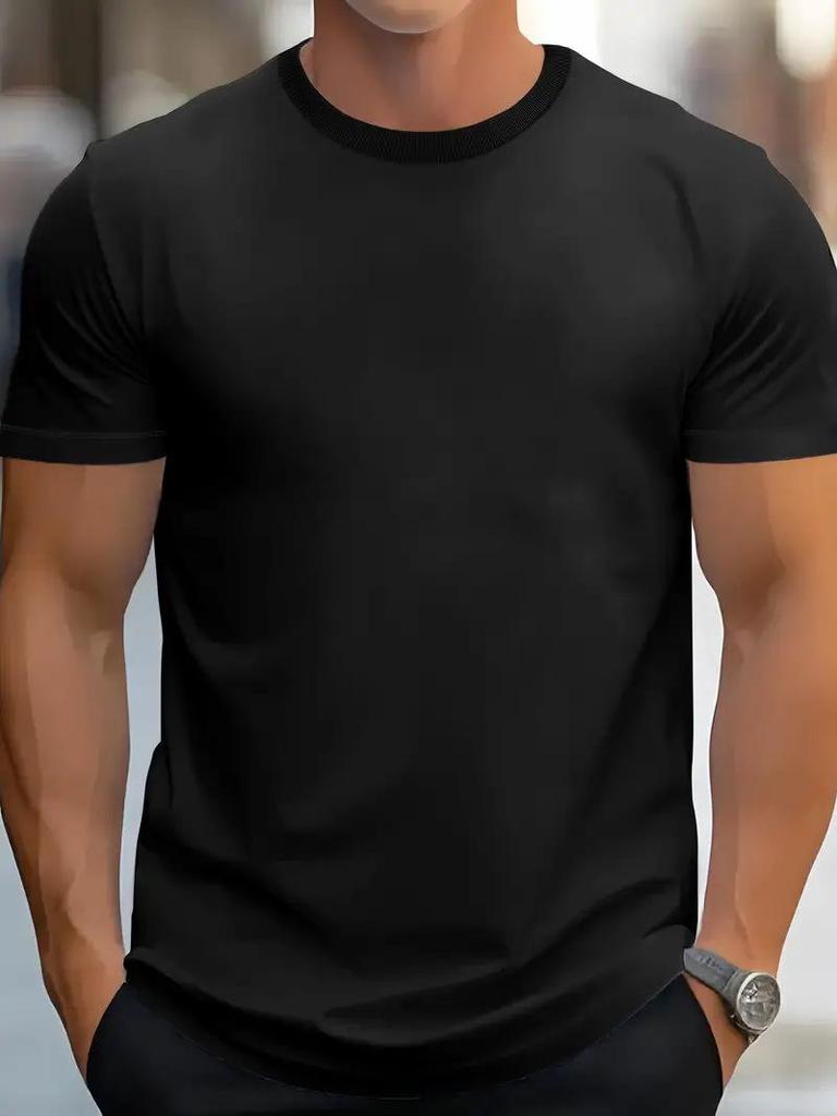 Mens Modal Short Sleeve Solid Color T-shirt Casual Classic Shirt Top
