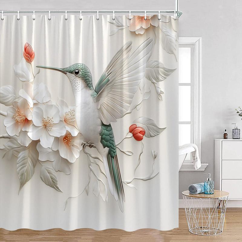 Luxury Gold White Floral Shower Curtain Rose Butterfly Cherry Blossom Modern Art Flower Polyester Fabric Bathroom Curtains Dec