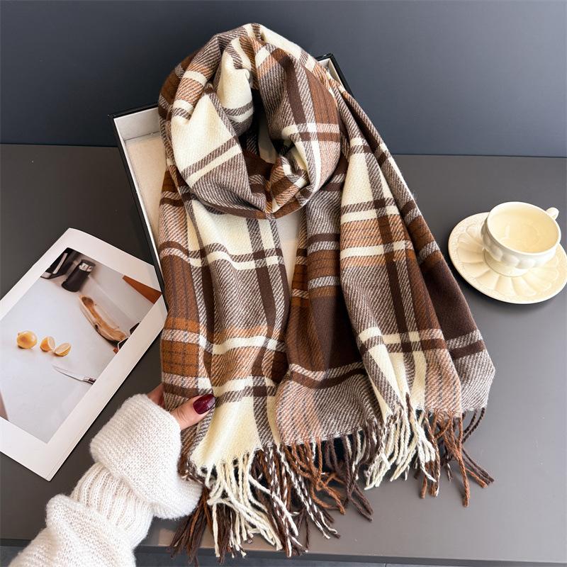 2026 Luxury Pashmina Cashmere Scarf Female Plaid Thick Warm Comfortable Long Tassel Large Blanket Shawl Foulard Bufanda