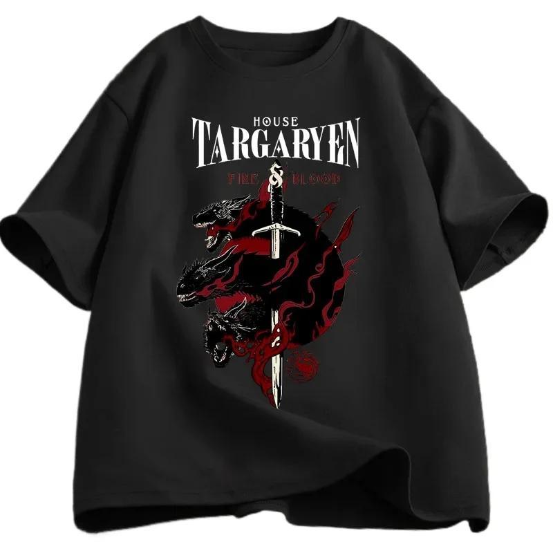 House Targaryen T Shirt Fire and Blood T-Shirt GOT Men T-shirt Fashion Short Sleeve Casual Printed Tee Shirt Street Wear Summer