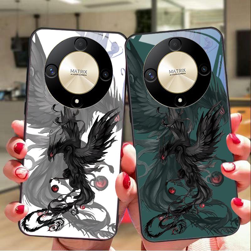 Schwarze Cartoon Dapeng Hülle für Honor Magic 6 50 70 90 Lite X7b 200 Pro Nova 10 Nova 5T X6 P30 Pura 70 Ultra Gehärtetes Glas Handyhülle