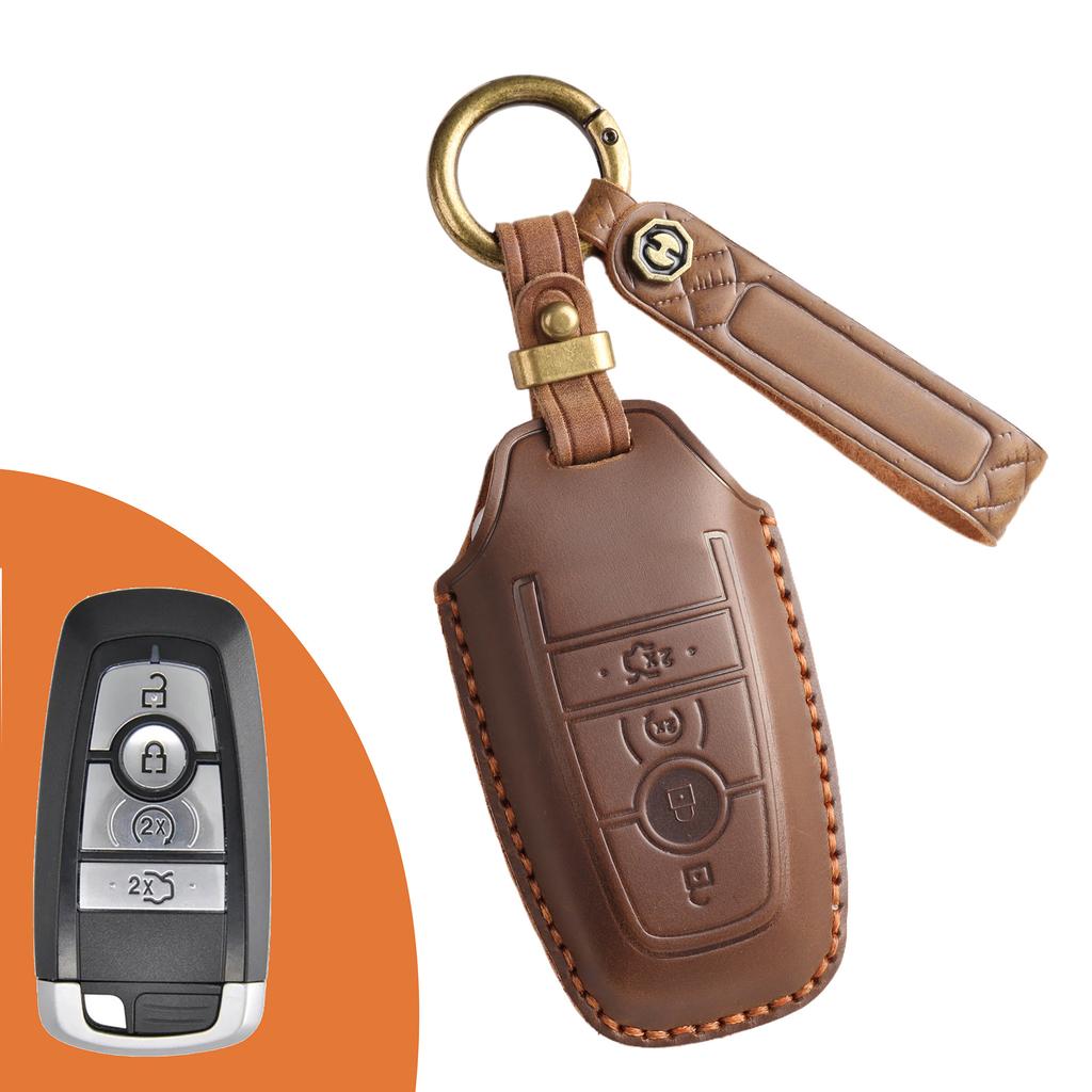 Retro key cover is suitable for Ford Focus Mondeo cover, sharp edge leather shell, pure handmade key bag chain.