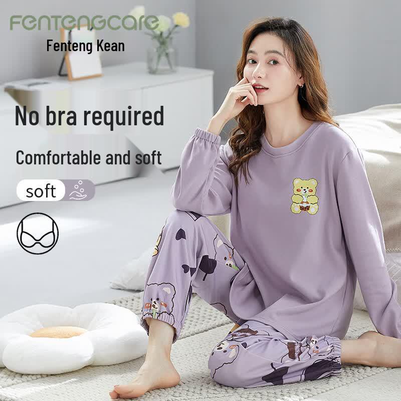 FENTENGCARE Women s Long Sleeve Loungewear Pajama Set with Chest Pads XL