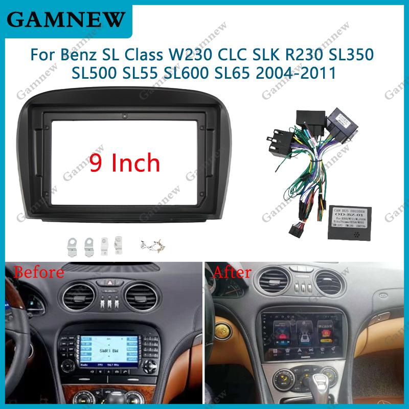 9 Inch Car Frame Fascia Canbus Adapter Radio Fitting Panel Kit For Benz SL Class W230 CLC SLK R230 SL350 SL500 SL55 SL600 SL65