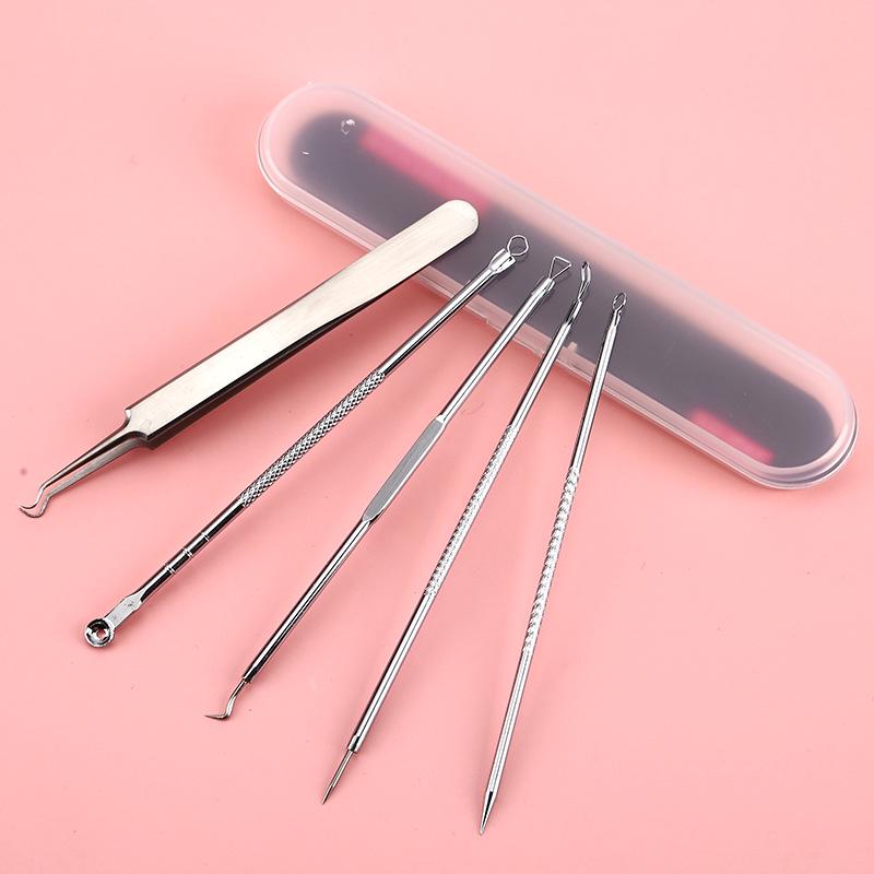 5-Piece Blackhead & Acne Extractor Set: Tweezers, Needles, & Forceps