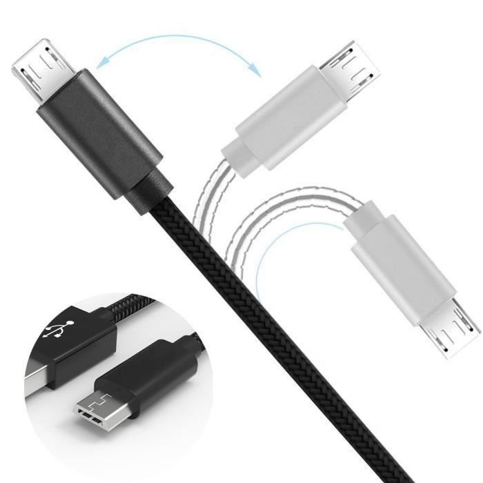 Câble Micro USB - PROSHOP - 1M - Nylon Noir - Compatible Android - Connecteur Micro USB