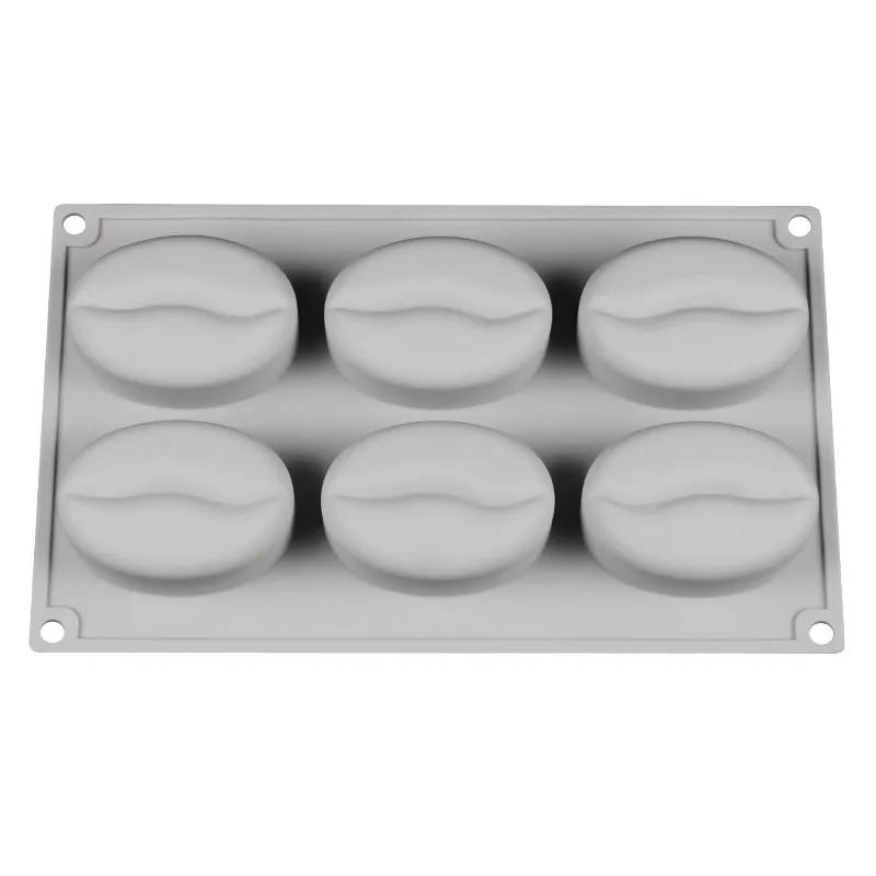 6 komor 3D Silikonová forma na ledové kostky Kávové zrno Forma na zrnka Cukroví Fondán Mousse Dort Mléčná čokoláda Dezert Mýdlo Vosk Formy