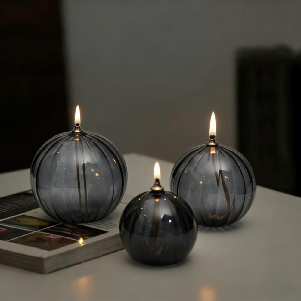 Set of 3 Modern Simple Striped Refillable Glass Oil Lamps Refillable Glass Lantern Nordic Style Home Decoration Accessories