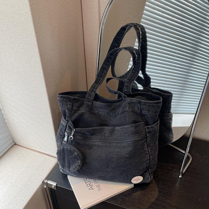 Denim bag women's large-capacity autumn and winter versatile casual shoulder bag student class tote bag
