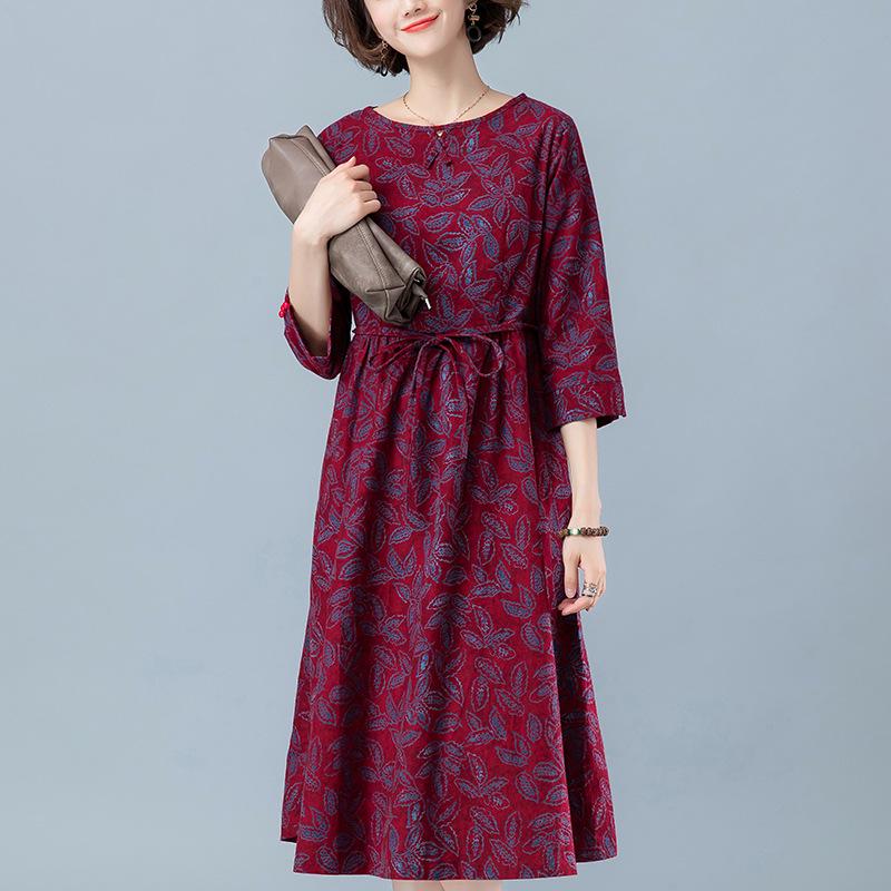 2024 Floral Long-Sleeved Dress for Women, Elegant Spring/Autumn Wear for Middle-Aged to Elderly (Age 40+)