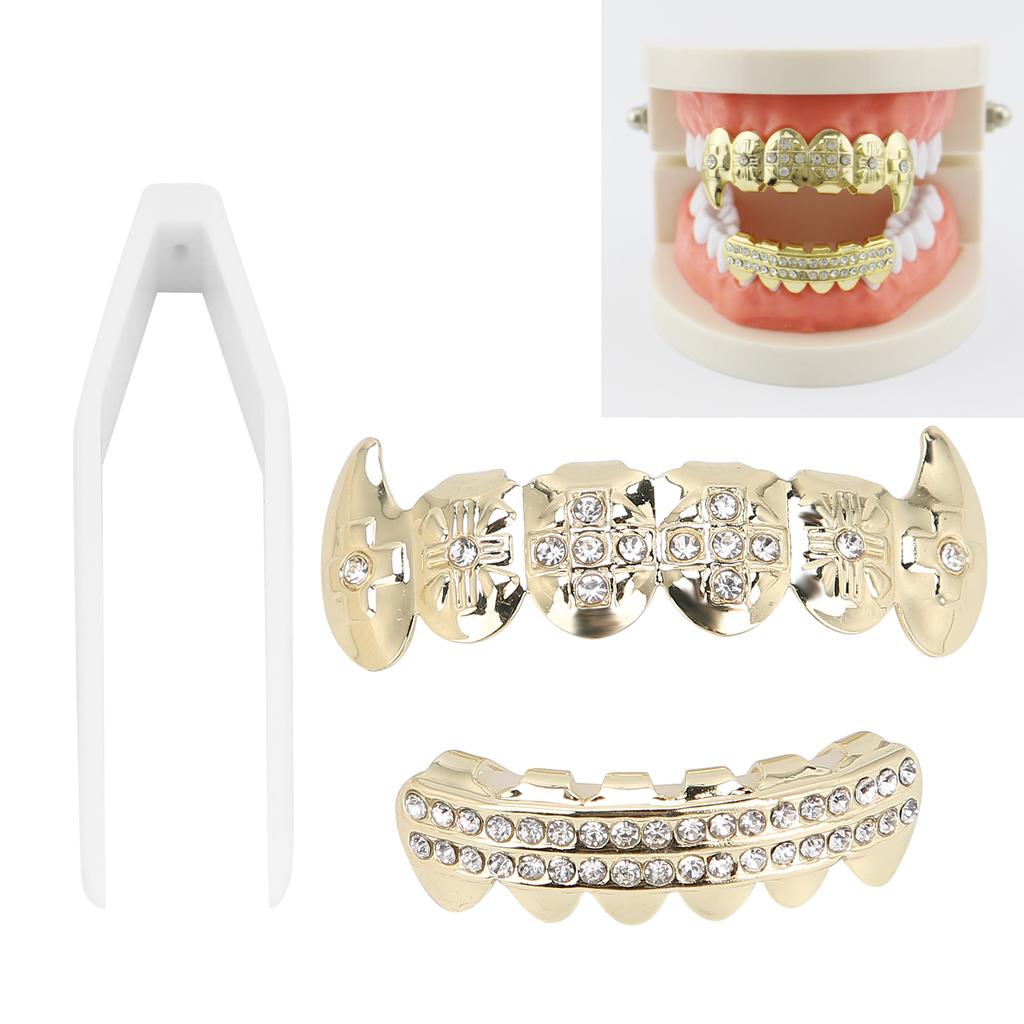Electroplate Hip Hop False Teeth Set Reusable Unfading Halloween Festival Teeth Decoration Brace