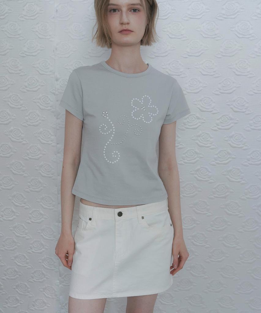 HEEARI Amy Beads Cotton T-Shirt_Light Gray