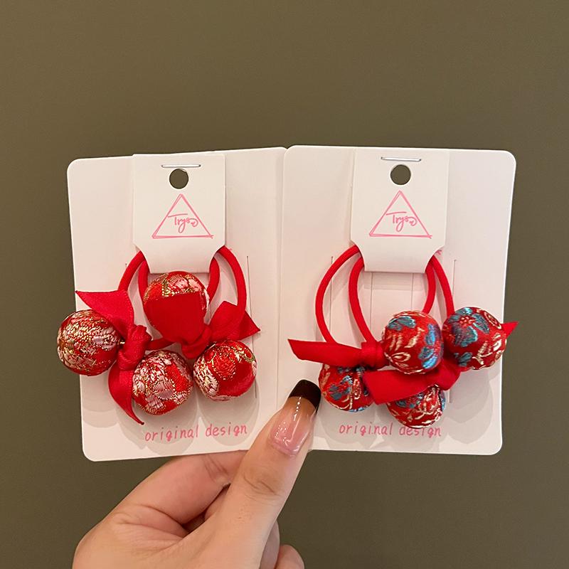 Chinese New Year Red Embroidery Hair Tie for Girls