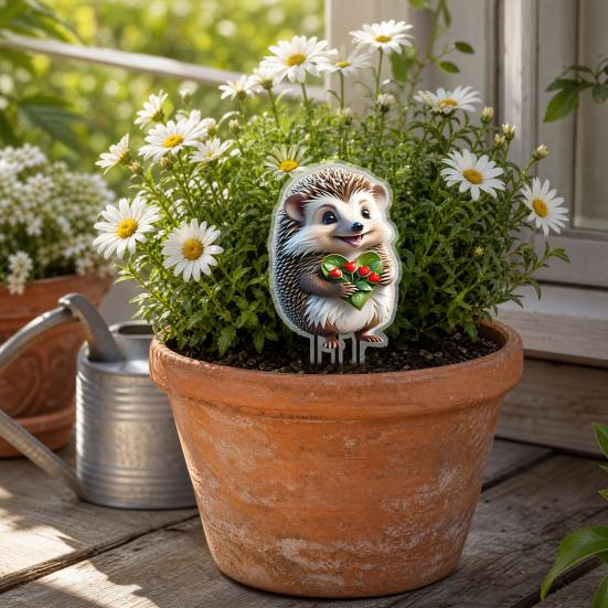 Cartoon Hedgehog Garden Stake Decoration, 2D Acrylic Animal Yard Sign, Outdoor Courtyard Lawn Pathway Animal Shape Ornament