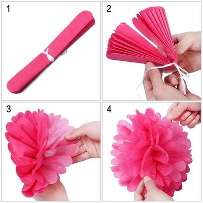 9Pcs/Pack Festive DIY Craft Tissue Paper Flower Pink Color Flower Balls Decorative Garland Romantic Hanging Garland Event Decor