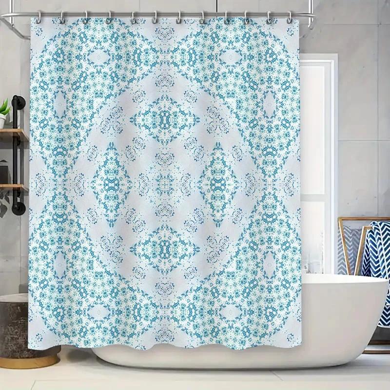 

Patterned Shower Curtain Boho Chic Design with Blue, White, Pink Green Floral Print for Bathroom Decor Waterproof Fabric, Room D W90xH180cm