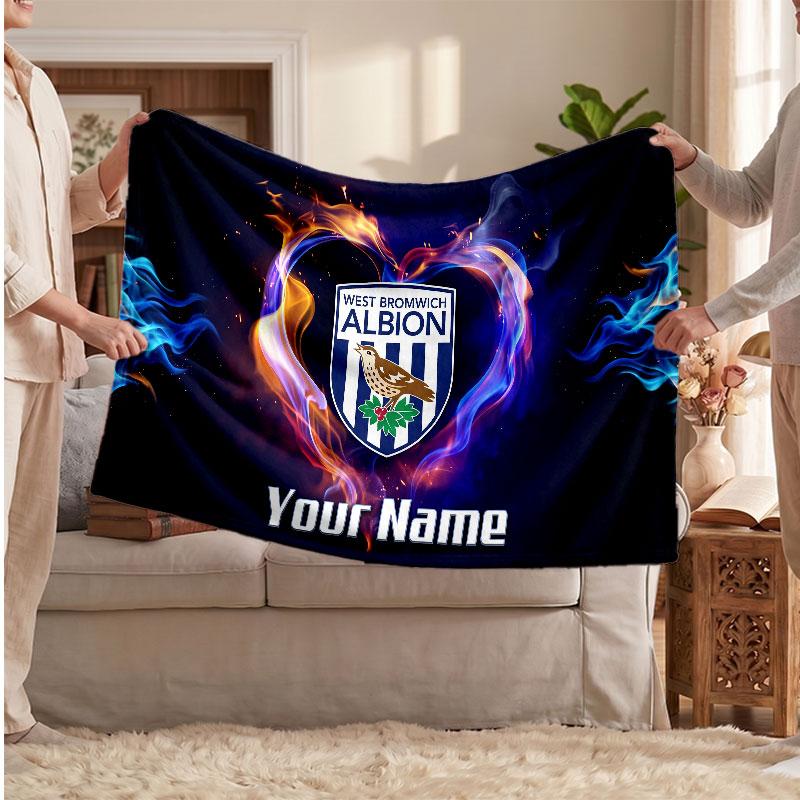 West Bromwich Albion Personalized Fleece Blanket With Football Logo, Custom Name Text Soft Warm Home Throw Blanket