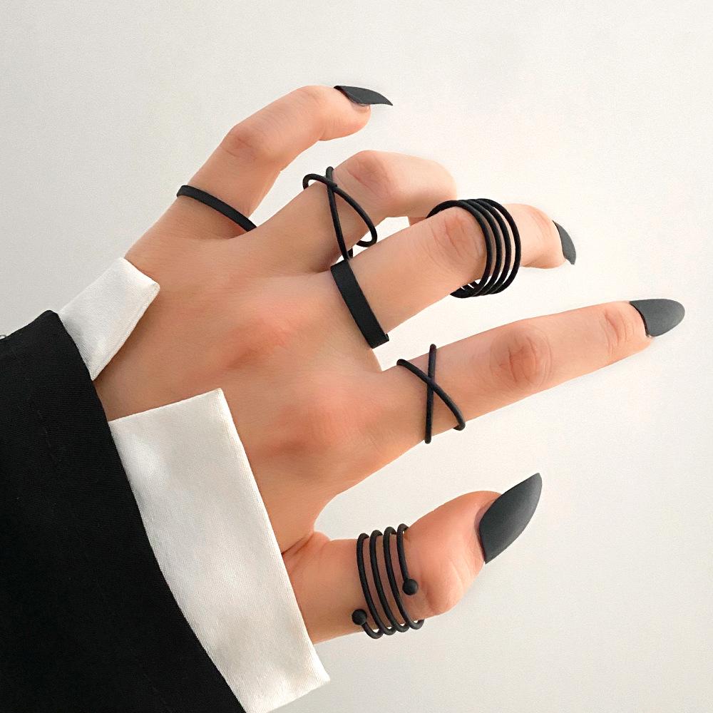 European and American Trendy Black 9-Piece Ring Set