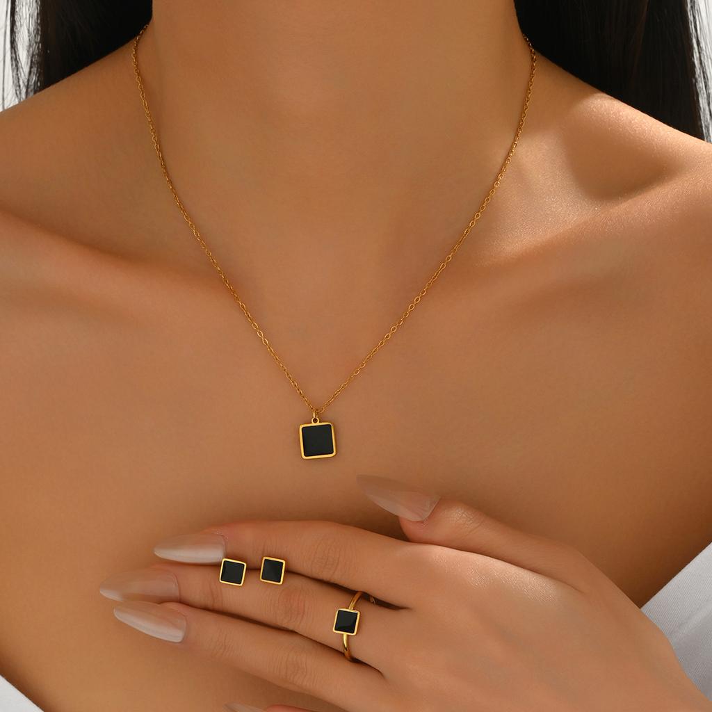 Earrings European and American Style Jewelry Set for Women Geometric Cube Design Acrylic Inlaid Long Necklace Versatile Earrings