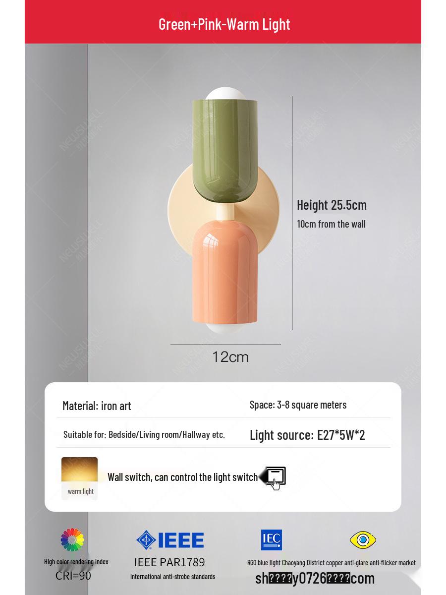 

Nordic Mid-Century Cream Bedroom Wall Lamp: Designer Bedside & Living Room Decorative Lighting for Home or Hotel. Without light source зелёный/розовый