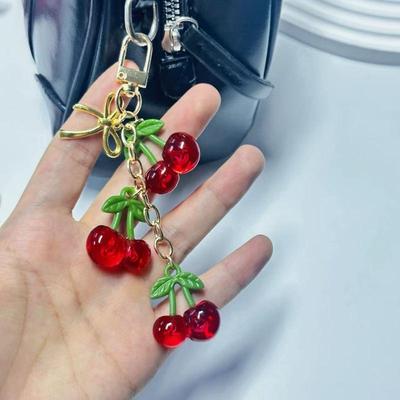 Y2K Simulation Cherry Fruit Keychain Korean Fresh Sweet Keyring Fashion Women Bag Pendant Key Hanging Decoration Girl Gifts