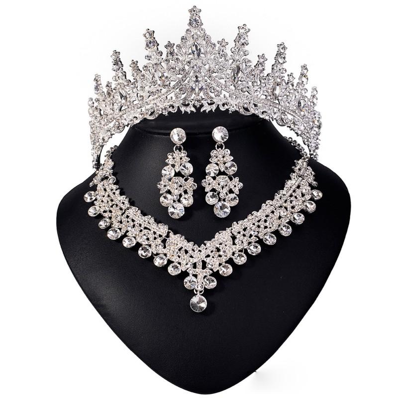 Elegant Bridal Jewelry Set Crown Necklace Earrings Hairpiece Alloy Rhinestone Wedding Party Accessories Women