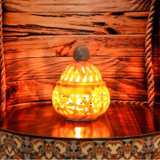 Crocon Soap Stone Leaf Design Stone Style Tea Light Holder for Home Office & Table Decorative Gift Set Size : (7.5 X 7.5 X 10.5)