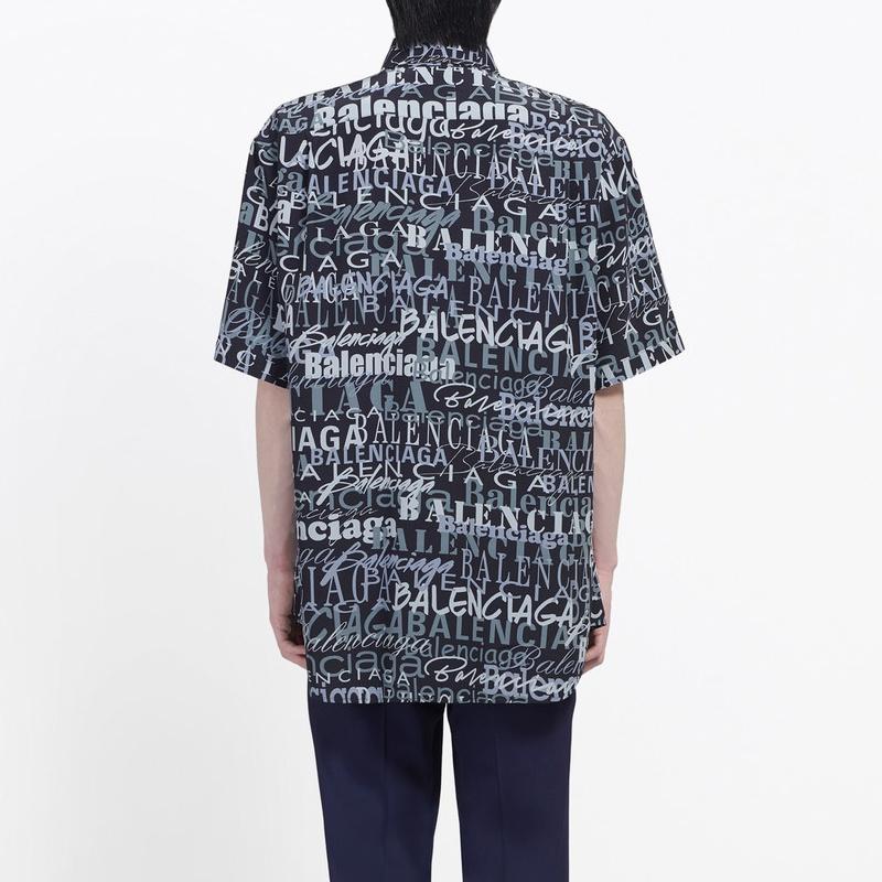 Balenciaga 'Mixed Typo' Logo Print Short Sleeve Shirt 'Black Grey' Men's 556854TELF21269