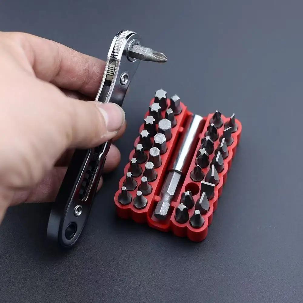 Set Mini Cheie cu Clichet 34-în-1 Bidirecțional Oțel cu 36 de Dinți Hexagonale Torx Biți Șurubelniță Non-Electrică DIY Scule Industriale.