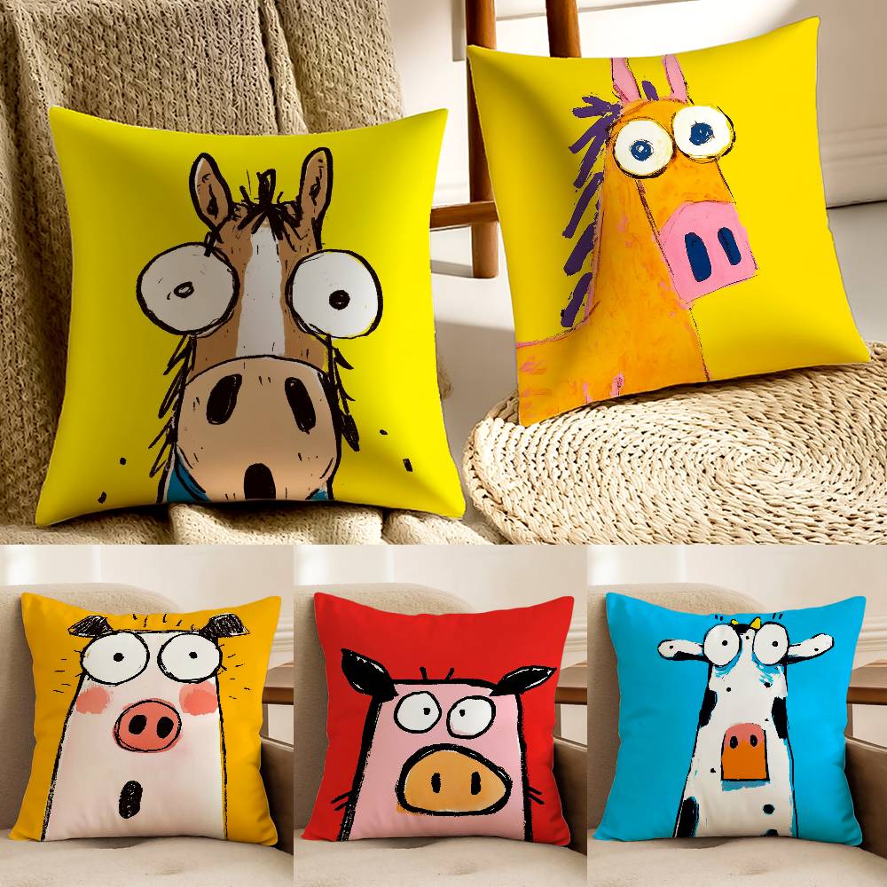Animals Pillow Case Anti-dustmite Pillowcase Invisible Zipper Silky Sofa Cushion Cover