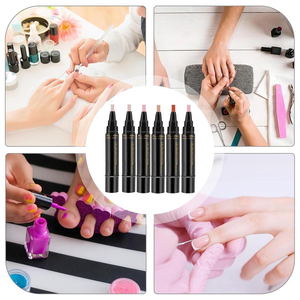 6 szt. Pióro do paznokci 3w1 żel Pióra do lakieru do paznokci Szybkoschnące Długotrwałe Pędzel do malowania graffiti do salonu manicure pedicure dla początkujących