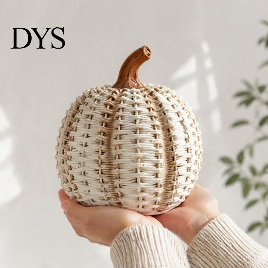 Simulated Rattan Texture Craft Faux Woven Pumpkin Ornament, Resin Decorative Figurine, Rustic Decor Farmhouse Desktop Decoration for Halloween Harvest