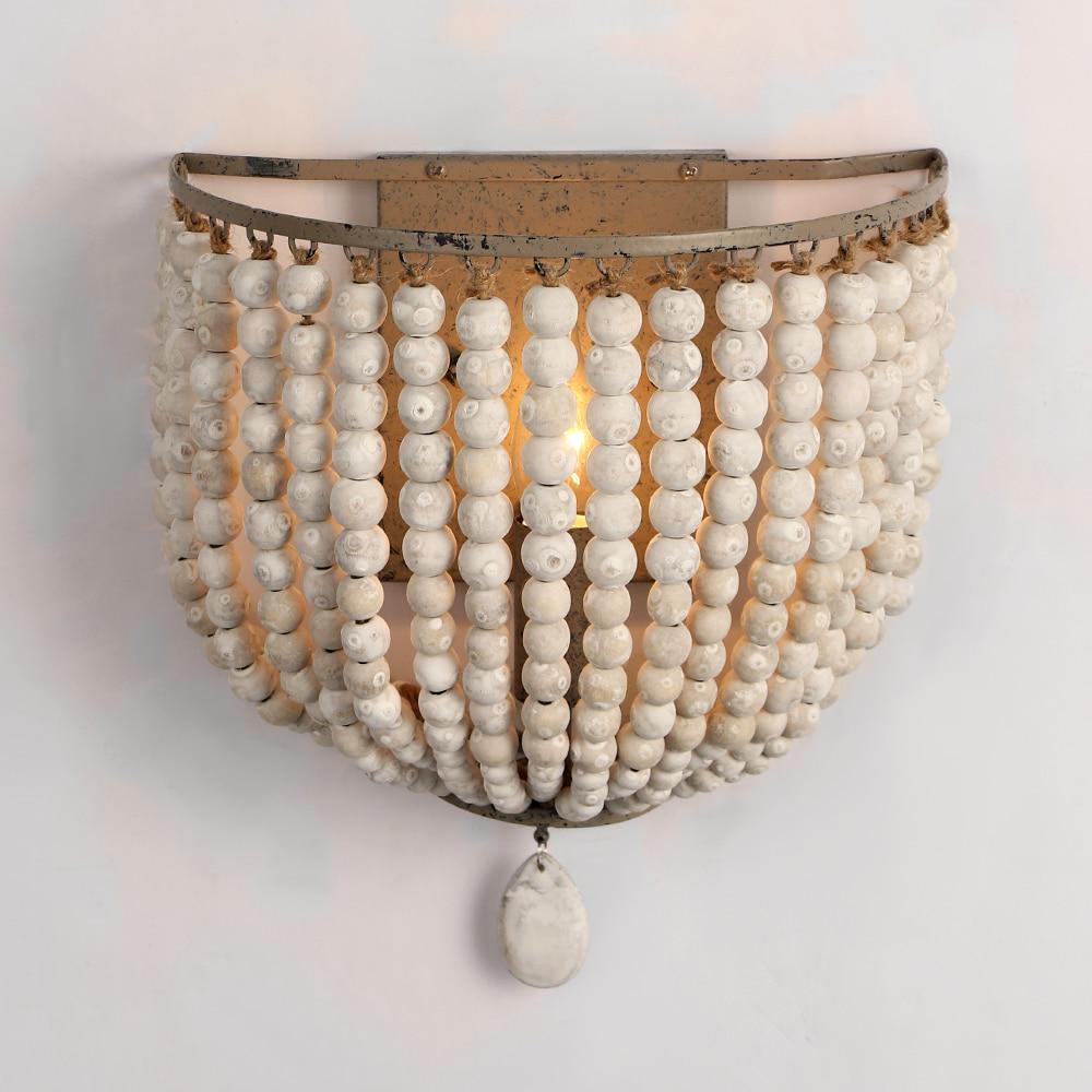 European-Style Retro Wooden Bead Wall Lamp E27/E26 Bedroom Bedside Loft Corridor Porch Cafe Lighting Wall Lamp