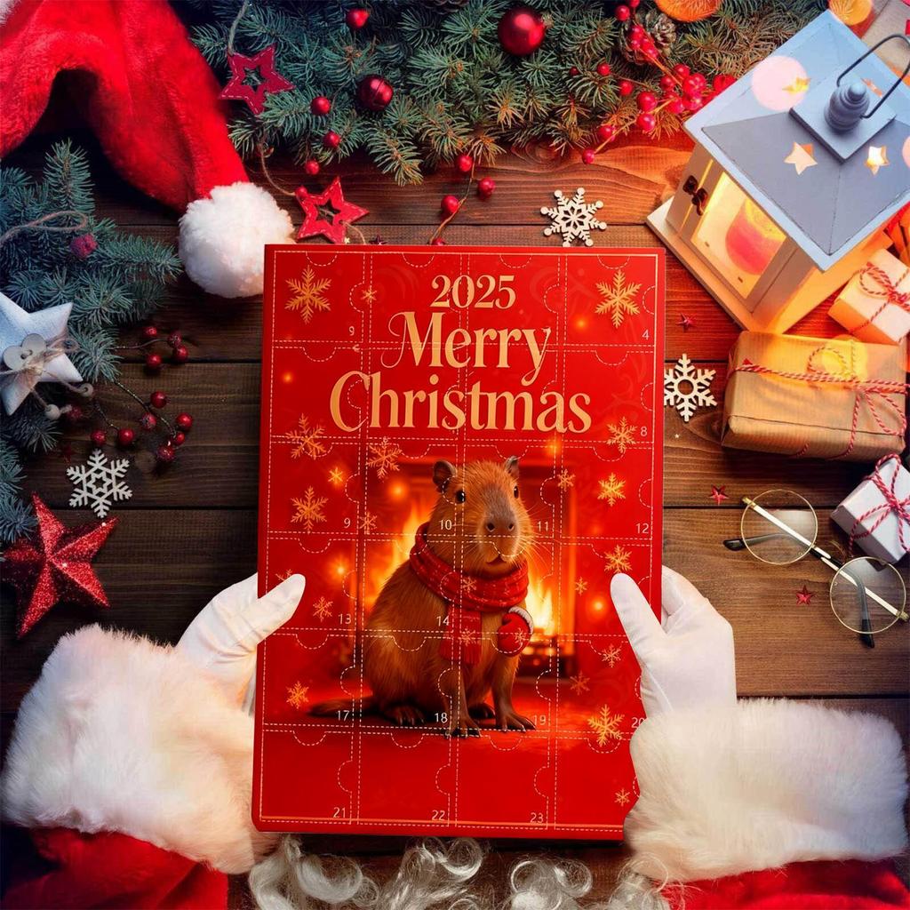 Capybara Advent Christmas 2025 2D Acrylic Decorations 24 Days Capybara Ornament Countdown Calendar for Home Living Room Family