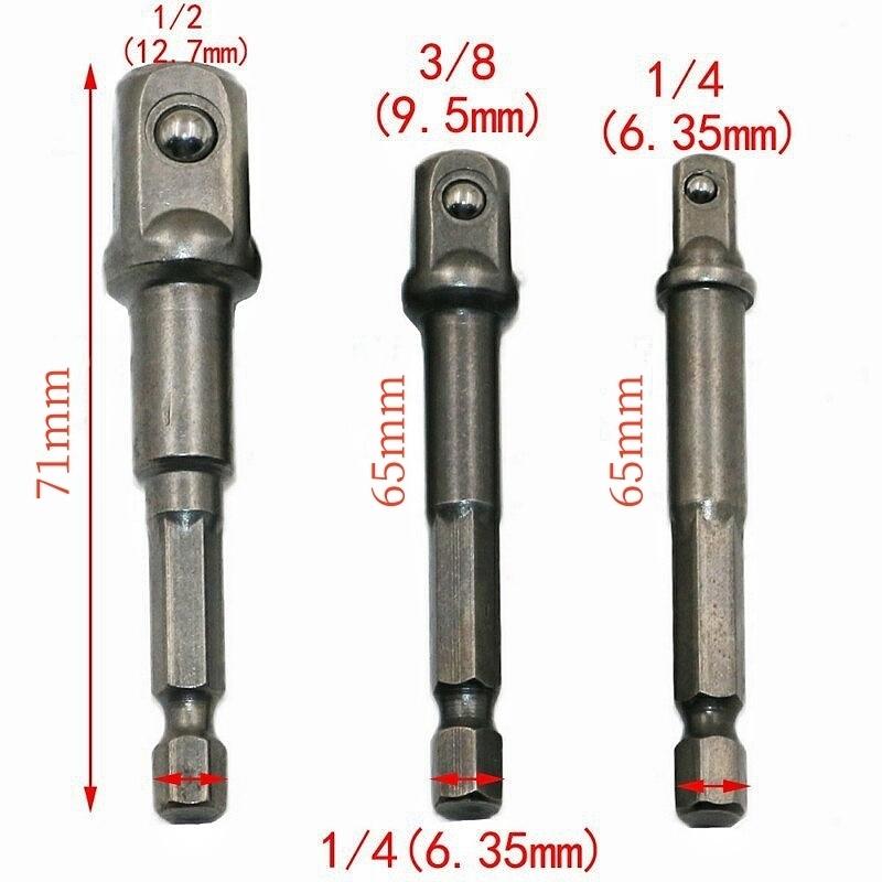 Chrome Vanadium Steel Socket Adapter Set Hex Shank 1/4" 3/8" 1/2" Extension Drill Bits Bar Set Power Tools TF003
