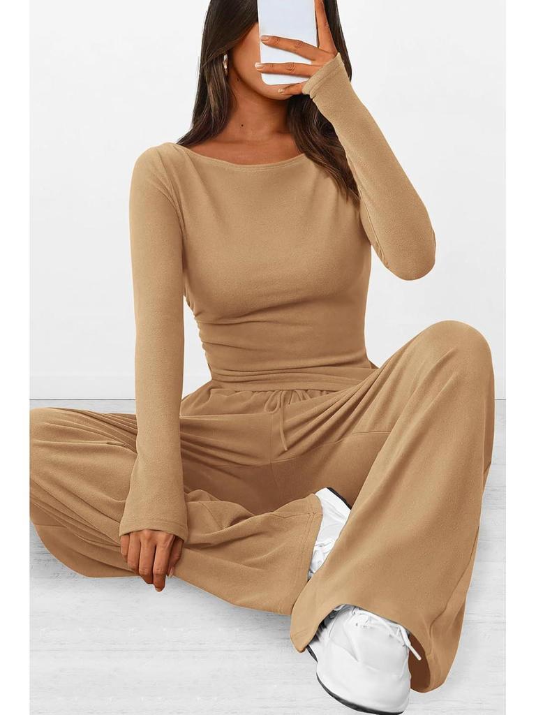 Asymmetrisches Langarm-T-Shirt & Weitbein-Hosen-Set - Herbstkollektion 2025