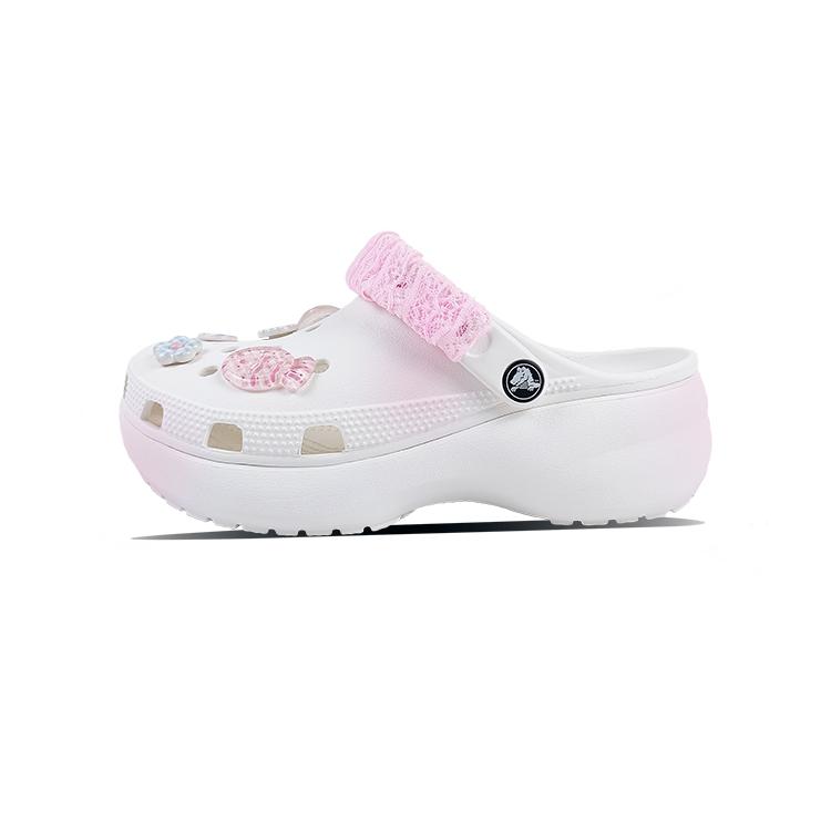 Crocs Classic Platform Clog EVA Pink Bud Bubble Classic Cloud Dopamine Girly Cute Gradient Hand-Painted Hole Shoes Women's White