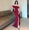 Spring Red Evening Dress Women's Summer Off Shoulders Black Long Prom Dresses