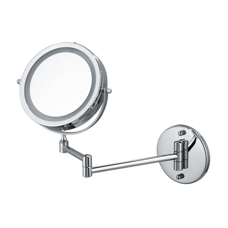 Dual-Sided LED Wall-Mounted Makeup Mirror with Magnification and Fill Light for Punch-Free Hotel Bathroom Use