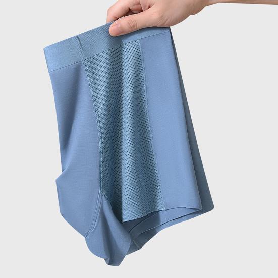 Men Modal Boxer Underwear Mid-rise Elastic Waistband Breathable Mesh Shorts Briefs Solid Color Panties Daily Wear