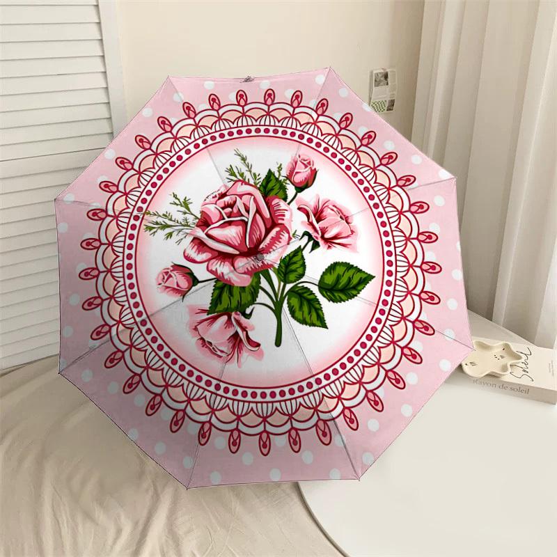1PC Rose LaceAutomatic Open/Close Umbrella with Windproof, 8-Rib Sturdy Canopy, Durable Ribs, Fashionable Design1206A
