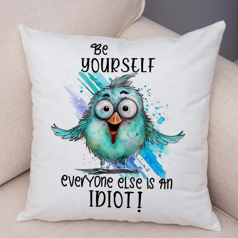 Sassy Bird Character Pillowcase Double Print Humorous Avian Design Cushion Cover Soft Plush Witty Bird Theme Pillowcase