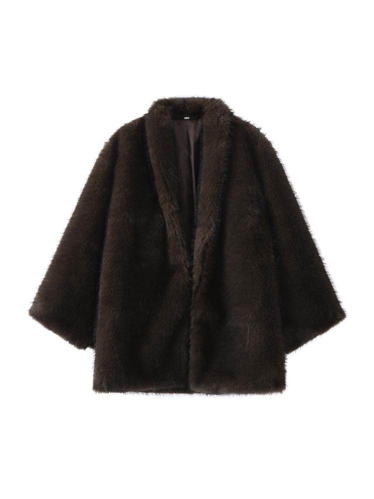 

Женская куртка средней длины из искусственного меха Женское пальто с воротником из теплого меха Коричневый 2025 Новая коллекция S