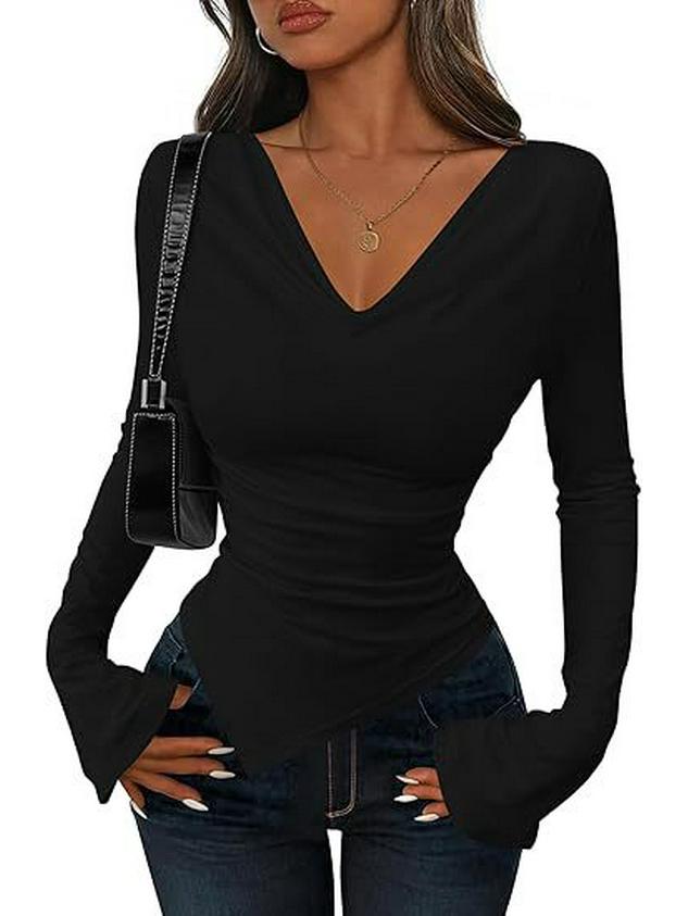 Women s Asymmetrical Slim-Fit Ruffle Neck Top - Early Autumn Collection Extra Large