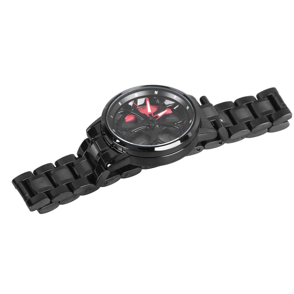 Ceas de mână cu roată de mașină cu mecanism japonez cu cuarț, brățară rotativă din oțel inoxidabil, ceas cu jantă de mașină rotativ inspirat de mașini de curse