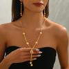 Gold-Plated Cross Necklace Set with Beaded Extension Chain, Arabic & Southeast Asian Style