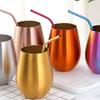 New Stainless Steel Wine Cup With Straw Single Layer Metal Drinking Mug Multifunction 500Ml Big Belly Cup Outdoor Drinkware