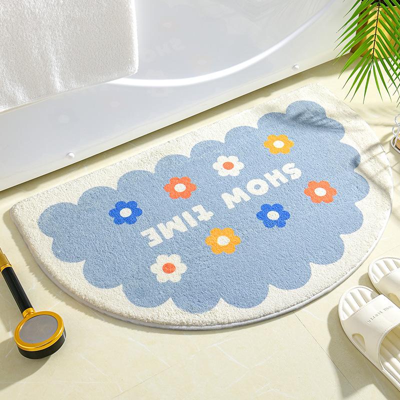 Ins Simple Bath Mats Small Fresh Flowers Floor Rug Home Entrance Carpet Bedroom Toilet Bathroom Door Absorbent Non-Slip Foot Pad
