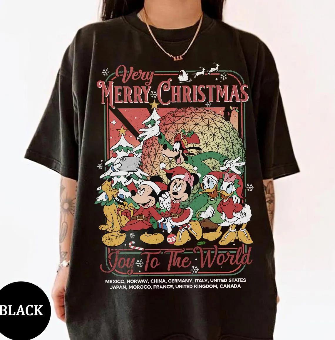 Disney Epcot Joy To The World Christmas Mickey and Friends Shirt Mickeys Very Merry Christmas Party 2026 S