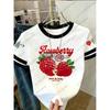 Womens Short Sleeve Color-Block Fresh Raspberry Print Y2k T Shirt Girl Round Neck Tee Outdoor Sports Adult Women's T-Shirt